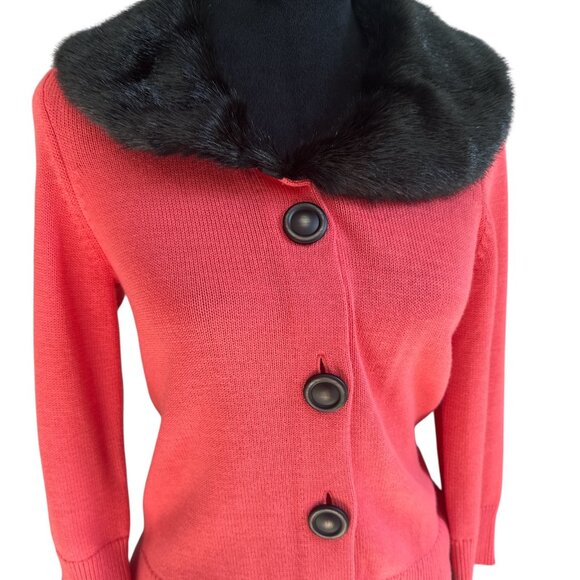 NIC+ZOE Sweaters - NIC+ZOE Small Orange Long Sleeve Button Cardigan Faux Fur Collar NWOT